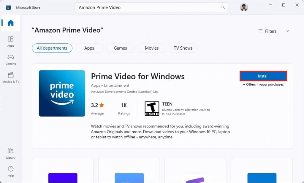 install Amazon Prime Video app for Windows