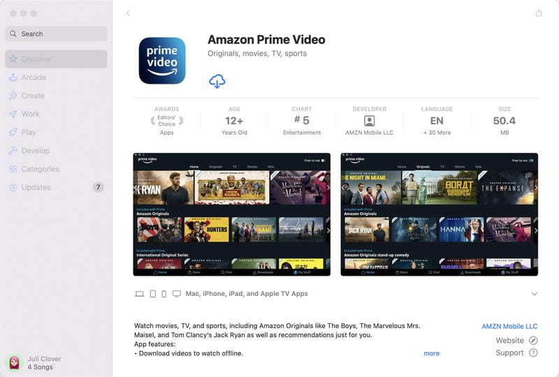 cài đặt ứng dụng Amazon Prime Video cho Mac