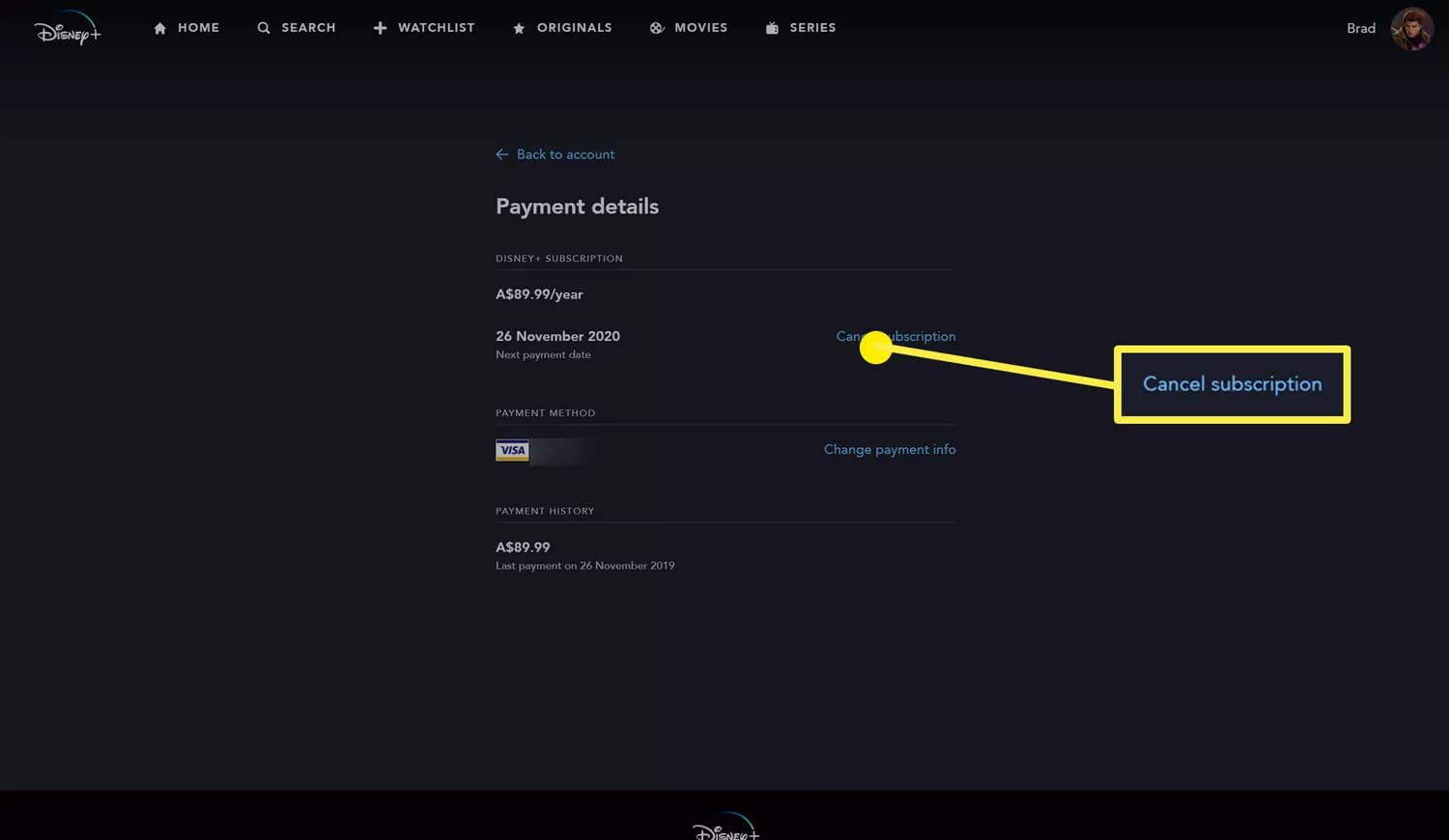 cancel disneyplus from web