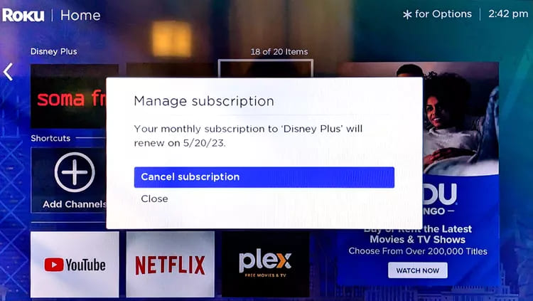 anulați abonamentul disneyplus pe roku