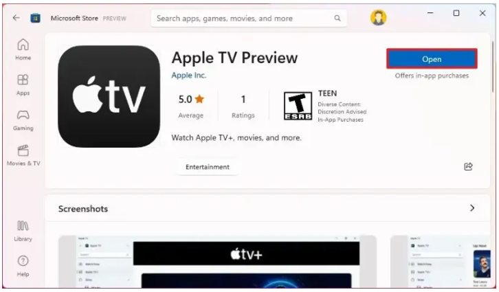 cài đặt ứng dụng apple tv trên win 11