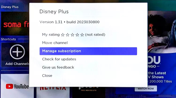 hantera prenumeration disneyplus på roku