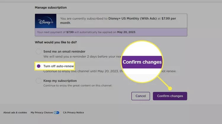 manage subscription on roku