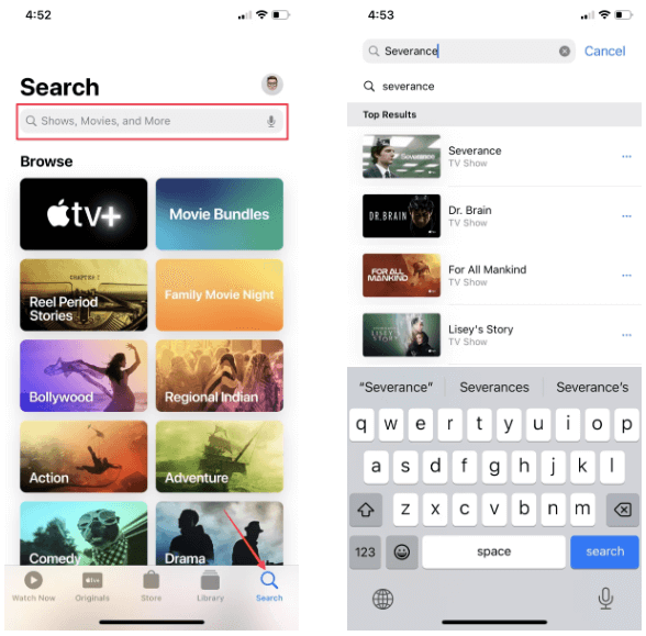 rechercher un film sur Apple TV