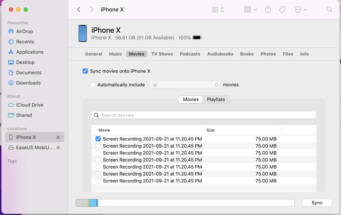 synchroniser les films Prime sur iPhone sur Mac Finder