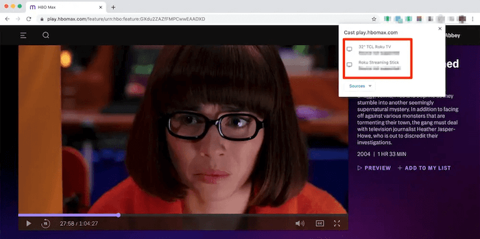 cast HBO Max from computer to TV