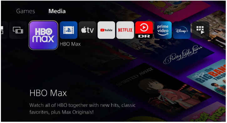 apri l'app hbo max su PS5