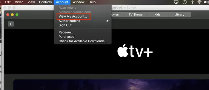Apple TV account tab