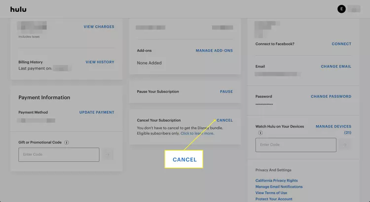 hulu'yu web'den iptal et