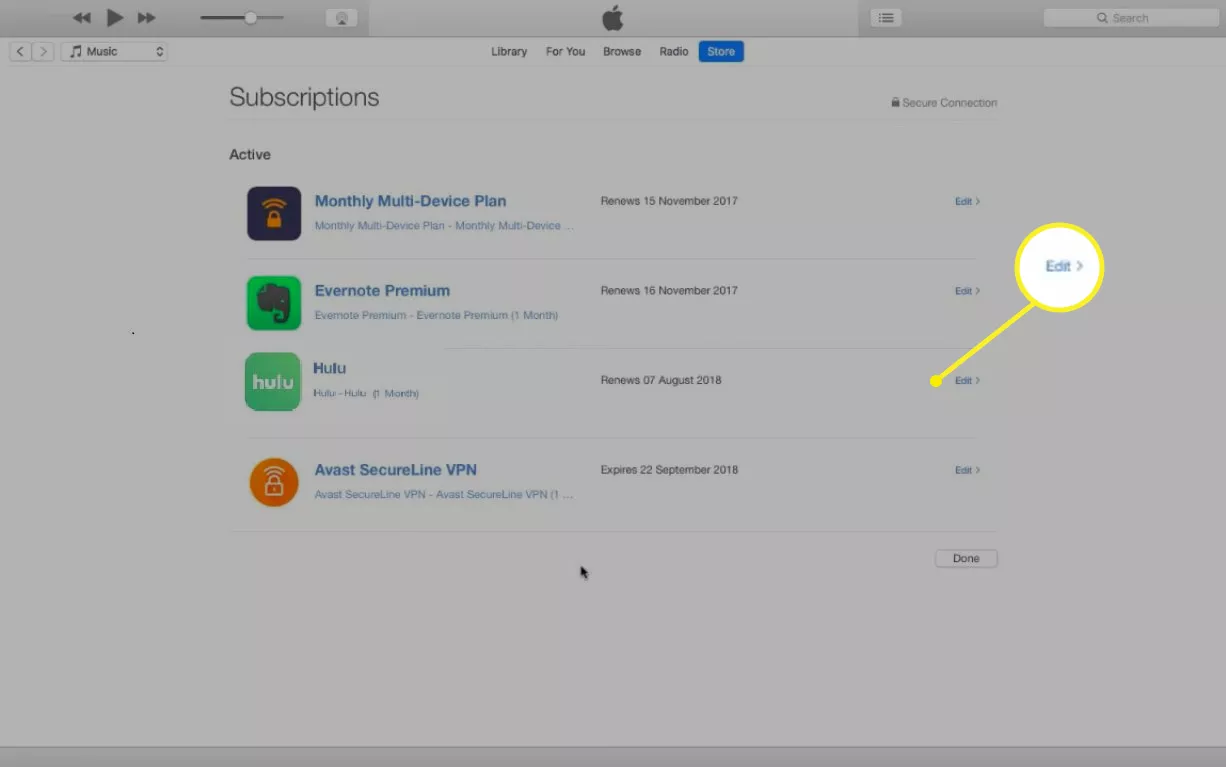 cancel hulu in itunes