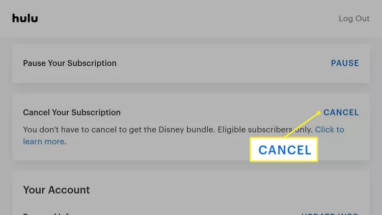 cancel hulu on app