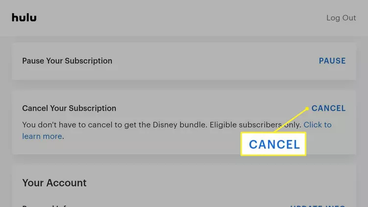 annuler Hulu sur l'application