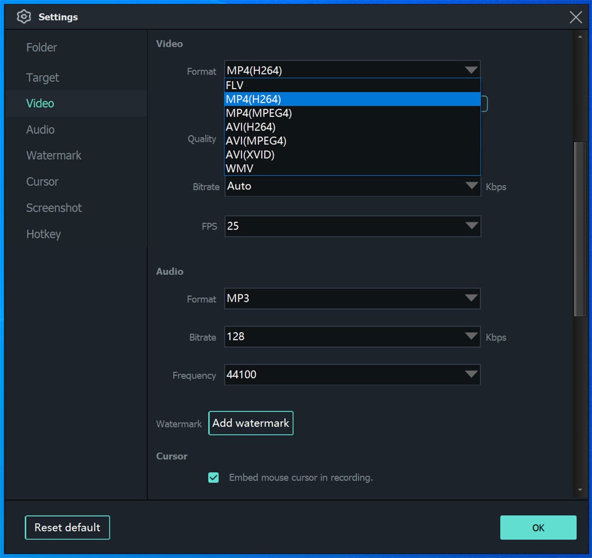 select video format