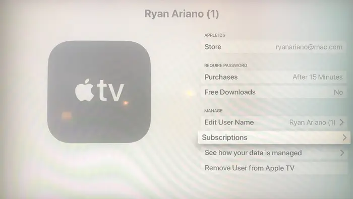 click subscription on Apple TV