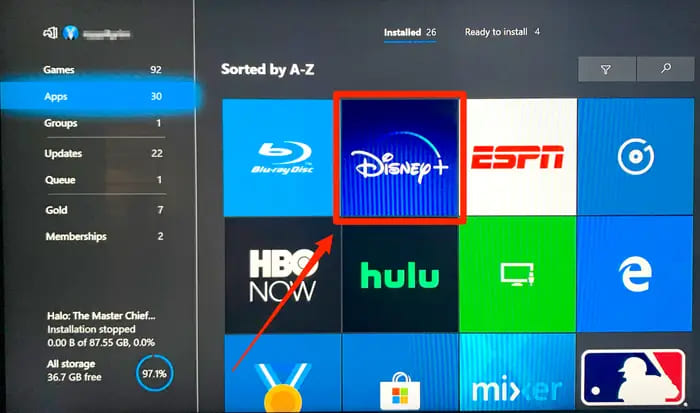 open disney plus-app xbox