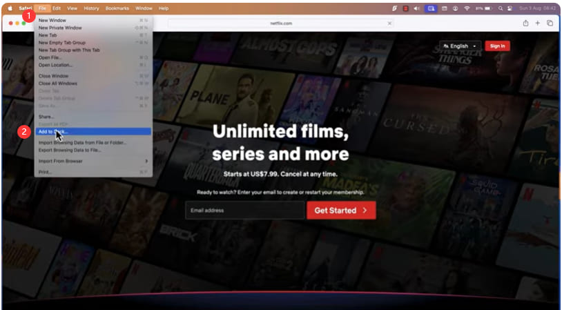 Netflix add to dock on Mac