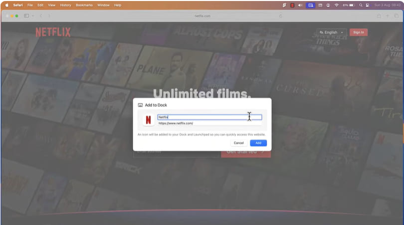 name Netflix dock on Mac