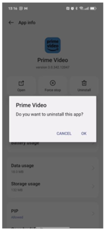 uninstall Prime Video app on Android