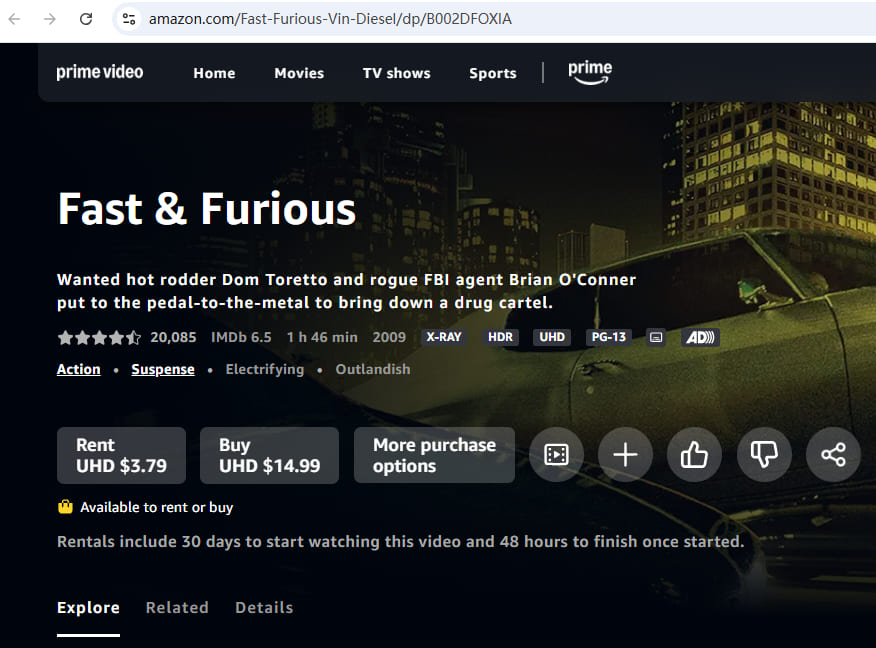 rent Fast & Furious movie