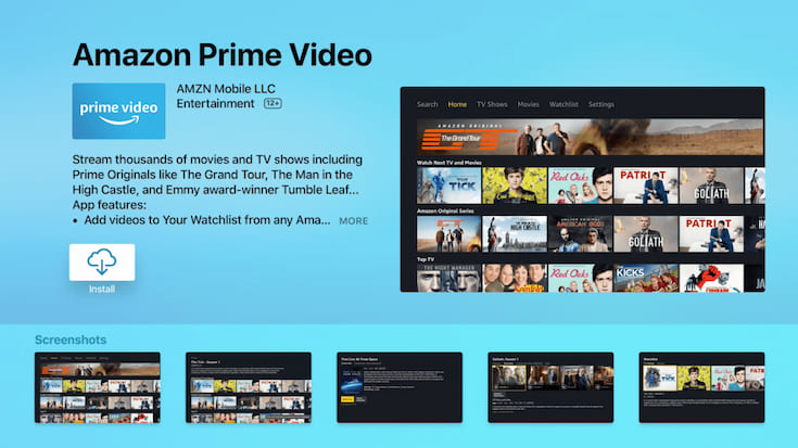 install Amazon Prime Video app on Apple TV