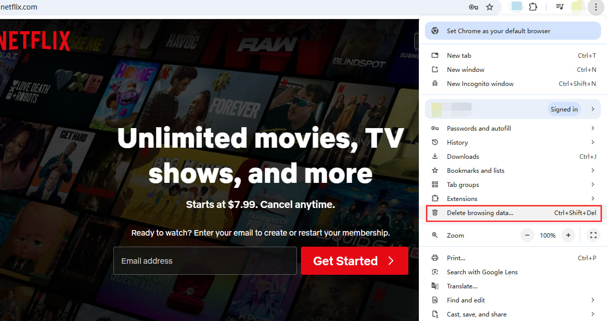 fix netflix won't play on chrome - delete browsing data