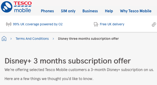 get Disney Plus free subscription via Tesco