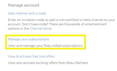 Manage your subscriptions on Roku site