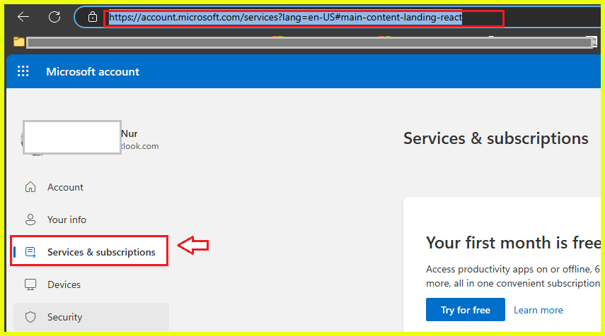 Microsoft account Services & subscriptions