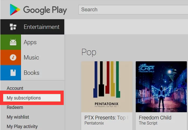 My Subscriptions on Google Play Store