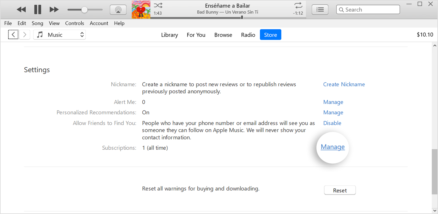 cancel Paramount Plus subscription in iTunes settings
