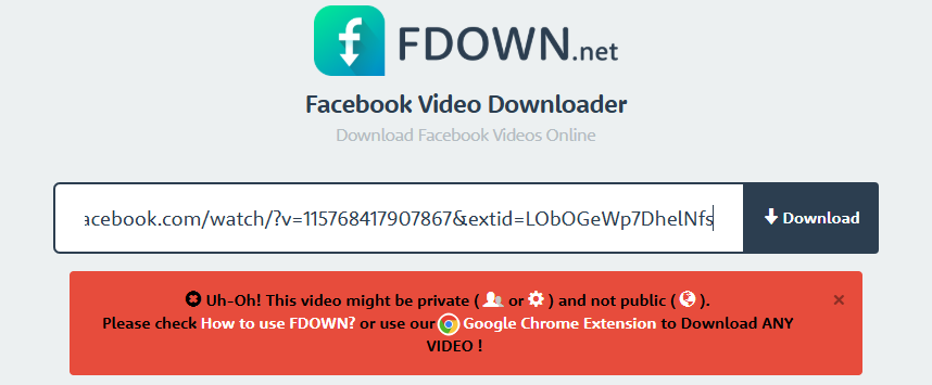 FDown.net cannot download privete FB video