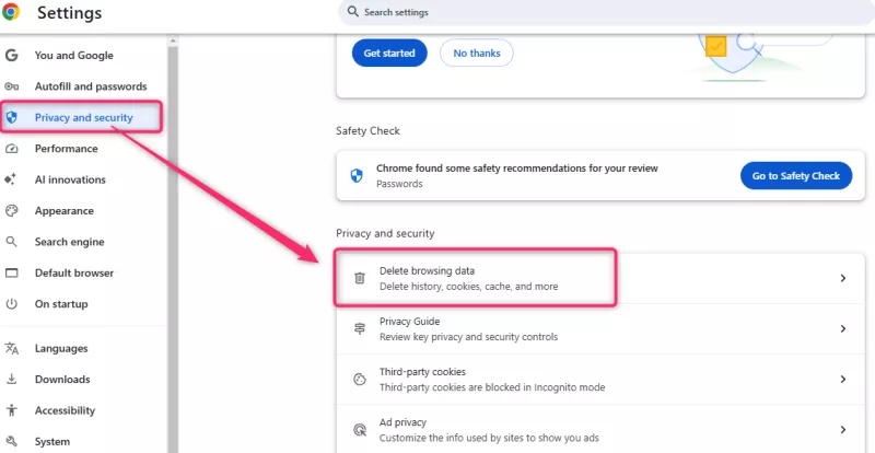 clear Google browser cache