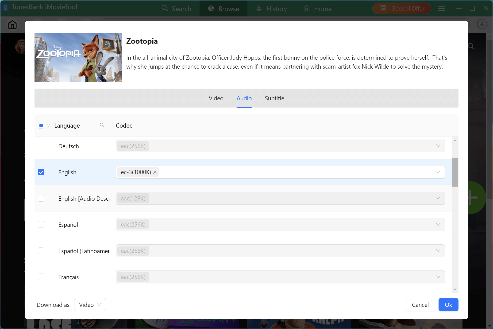 select audio language