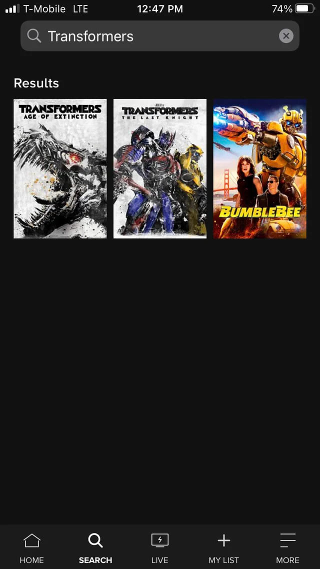 search Transformers movie