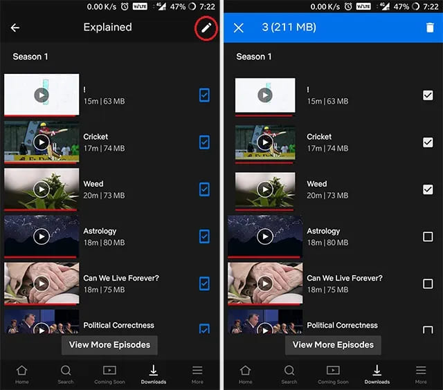 delete single download on Netflix