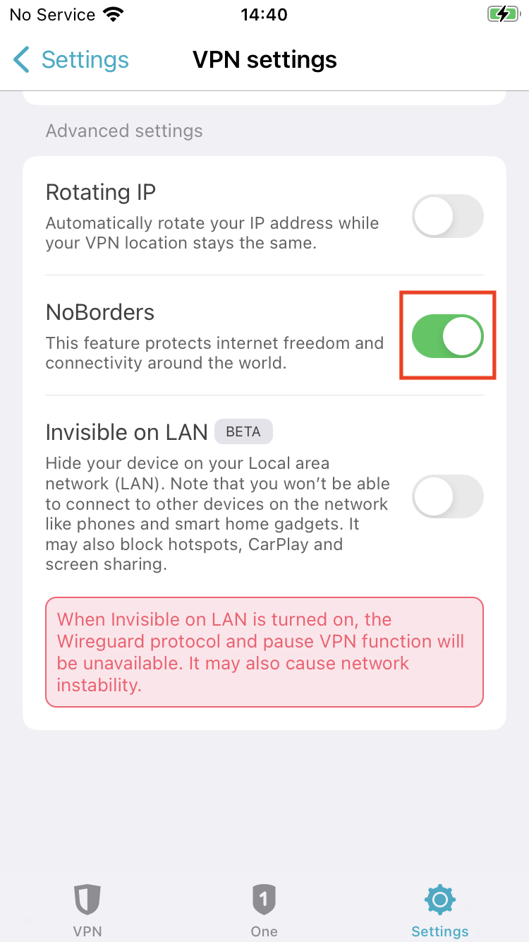 enable NoBorders Mode