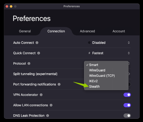 enable Stealth Mode in Proton VPN