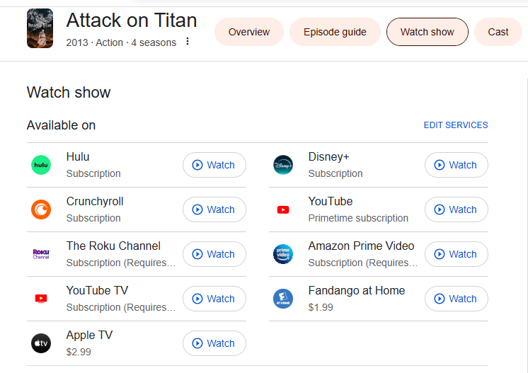 where to watch Attack on Titan