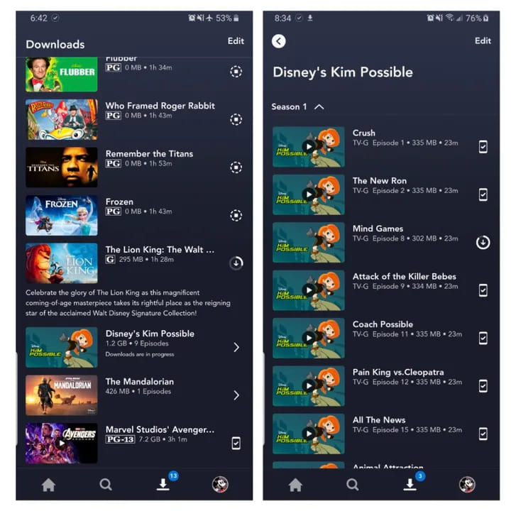 Disney+ downloads take up space