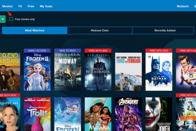 best websites for free movies & shows - Vudu