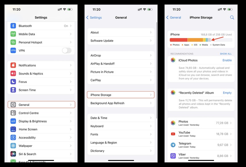 check iPhone Storage