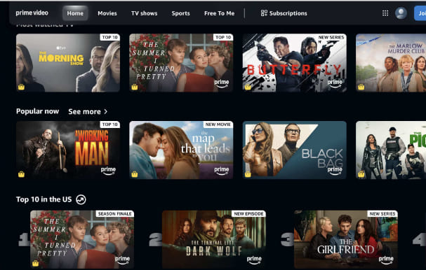 Amazon Prime Video interface