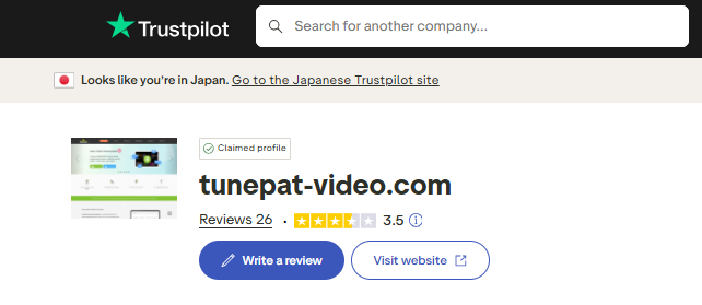 TunePat rating on Trustpilot