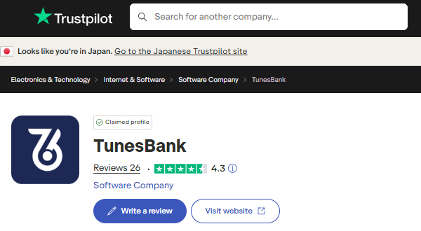 TunesBank rating on Trustpilot
