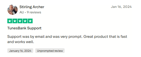 TunesBank user review on Trustpilot