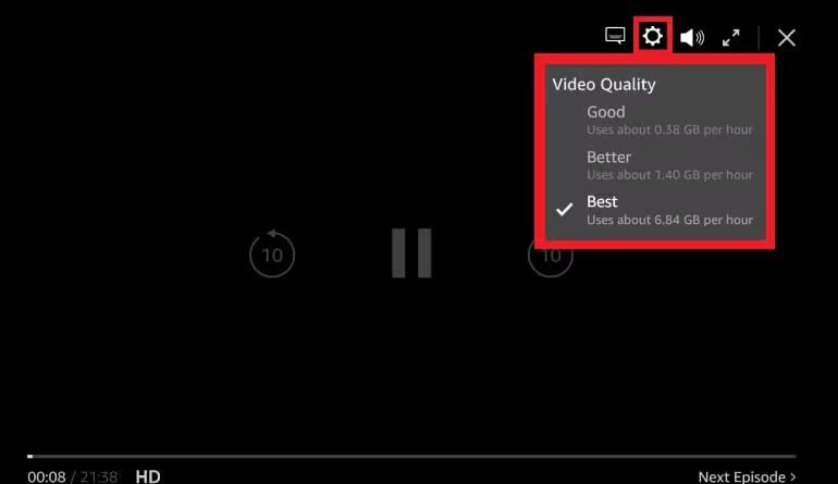 adjust Prime Video quality on PC