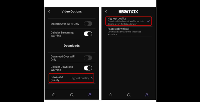 change download quality on HBO Max