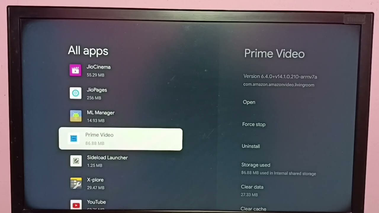 clear Prime Video cache on tv