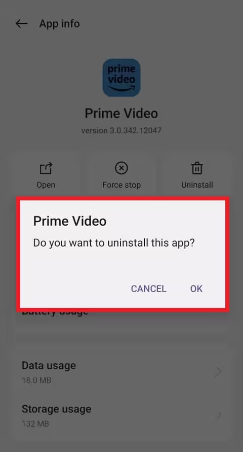 uninstall Prime Video app on Android