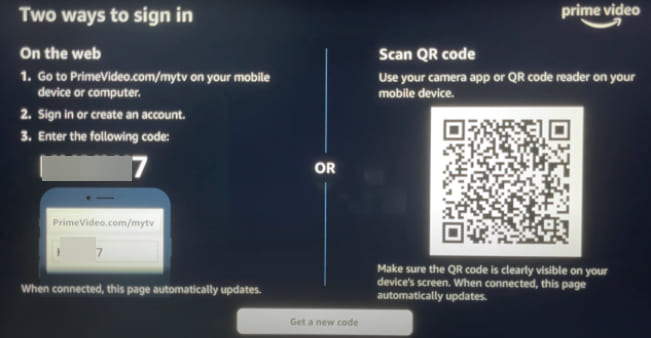 scan QR code to active Prime video on tv